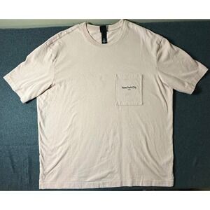 H&M Mens New York City Pocket T-Shirt XL Tan Beige Cotton Short Sleeve Crewneck